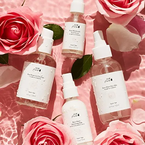 100% PURE Rose Water Hydrating Milk Face Moisturizer Natural Care Hyaluronic Acid, Squalene Replenish Suppleness Dry Dehydrated Skin - Vegan - 1.7oz
