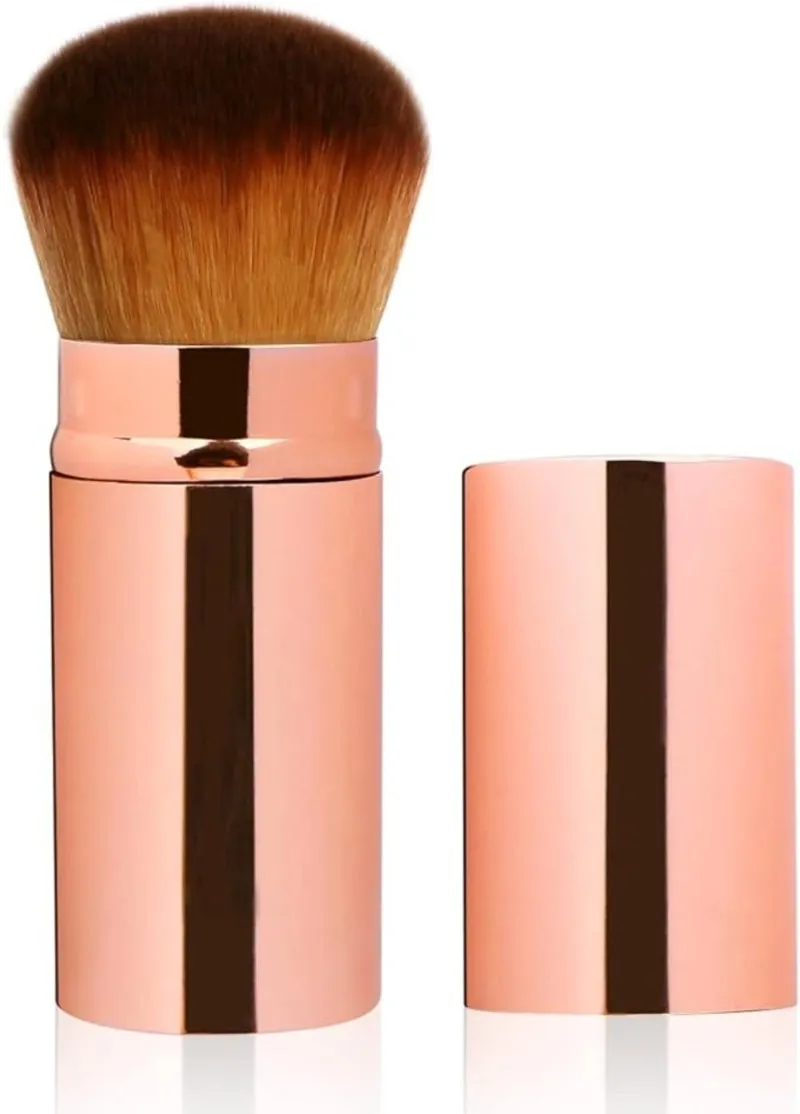 2 Pcs Pink Retractable Kabuki Brush, Foundation Brush for Liquid Makeup, Bronzer, Cream or Flawless Powder Makeup