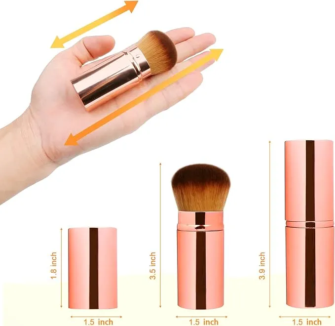 2 Pcs Pink Retractable Kabuki Brush, Foundation Brush for Liquid Makeup, Bronzer, Cream or Flawless Powder Makeup