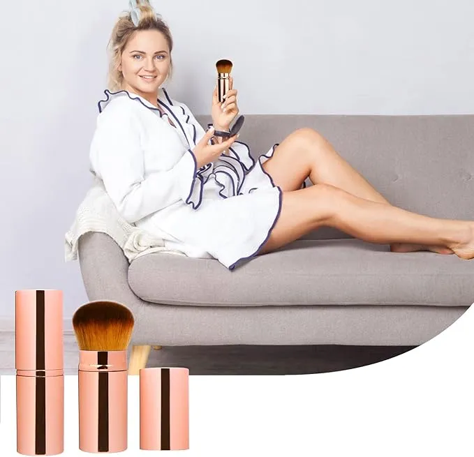 2 Pcs Pink Retractable Kabuki Brush, Foundation Brush for Liquid Makeup, Bronzer, Cream or Flawless Powder Makeup