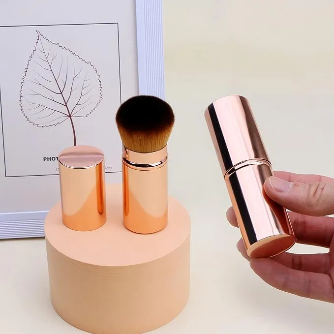 2 Pcs Pink Retractable Kabuki Brush, Foundation Brush for Liquid Makeup, Bronzer, Cream or Flawless Powder Makeup