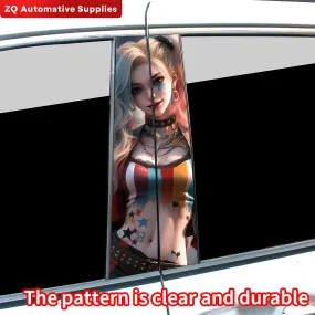 2pcs Waterproof Graffiti Joker Girl Car Stickers, Auto B Pillar