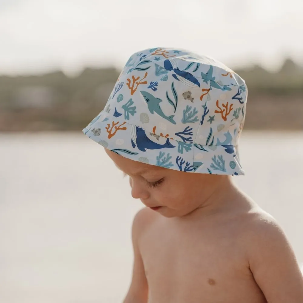 Reversible Sun Hat Honey Stripes / Ocean Dreams Blue