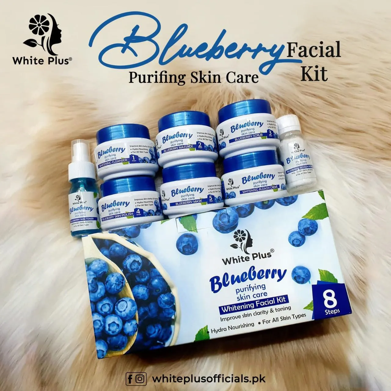 White Plus Blueberry Purifying Skin Care Whitening Facial Kit For All Skin Types