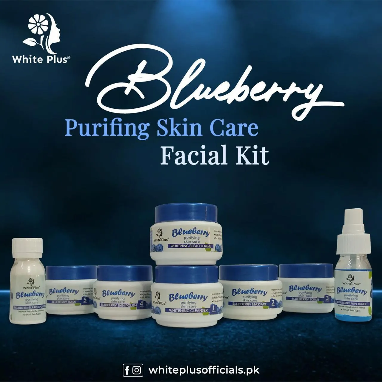 White Plus Blueberry Purifying Skin Care Whitening Facial Kit For All Skin Types